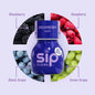 Bottle of Sip Elixirs Dreamberry Sleep with fruit illustrations on a light purple background