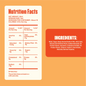 Nutrition facts label and ingredients list on an orange background